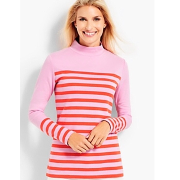 Talbots Calder Striped Knot Mock Neck‎ Long Sleeve Top Size Small - Picture 1 of 9